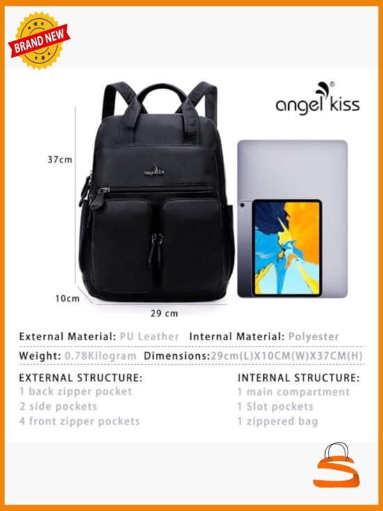 Soft Vegan Leather Multi Pocket Daypack Travel Backpack Purse